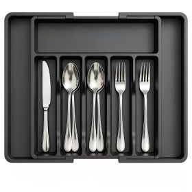 Expandable Utensil Tray For Kitchen, BPA Free Flatware And Cutlery Holder, Adjustable Plastic Storage For Spoons Forks Knives