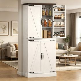72" Tall White Kitchen Pantry Cabinet Farmhouse Storage with 8 Door Racks And Adjustable Shelves for Kitchen Organization