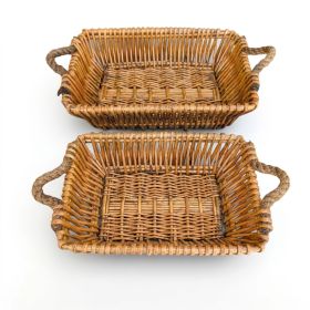 Willow Baskets for Countertop, Bread and Fruit – Set of 2 Woven Nesting Food Storage Baskets with Handles for Kitchen Table, Pantry