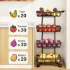 4 Tier Stackable Metal Vegetable Storage Rack with Wheels Rotating Corner Kitchen Organizer Basket for Potato Onion Banana Fruit Pantry Accessories Bl