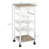 Rolling Kitchen Cart Kitchen Trolley, Mobile Prep Station with Drawer, Shelves, Basket, White